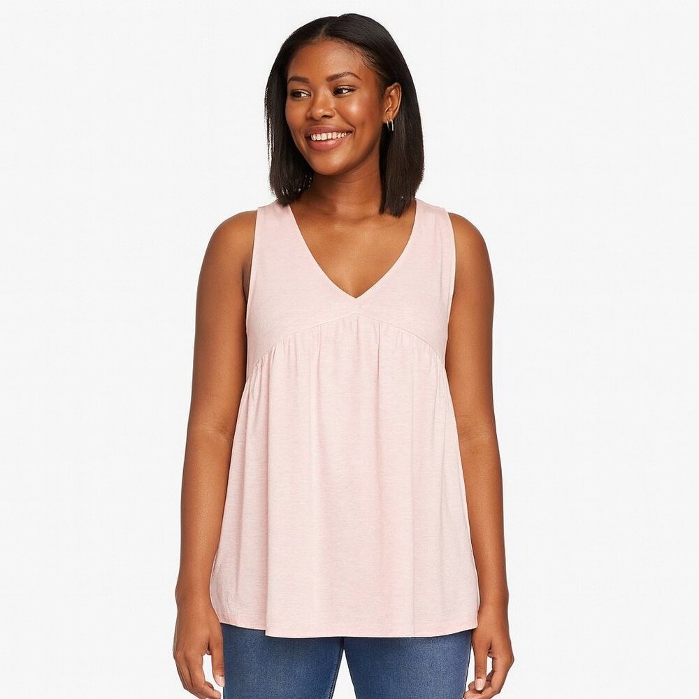 Cotton Blu Womens Light Pink V Neck Babydoll Swing Tank Top Size Medium M